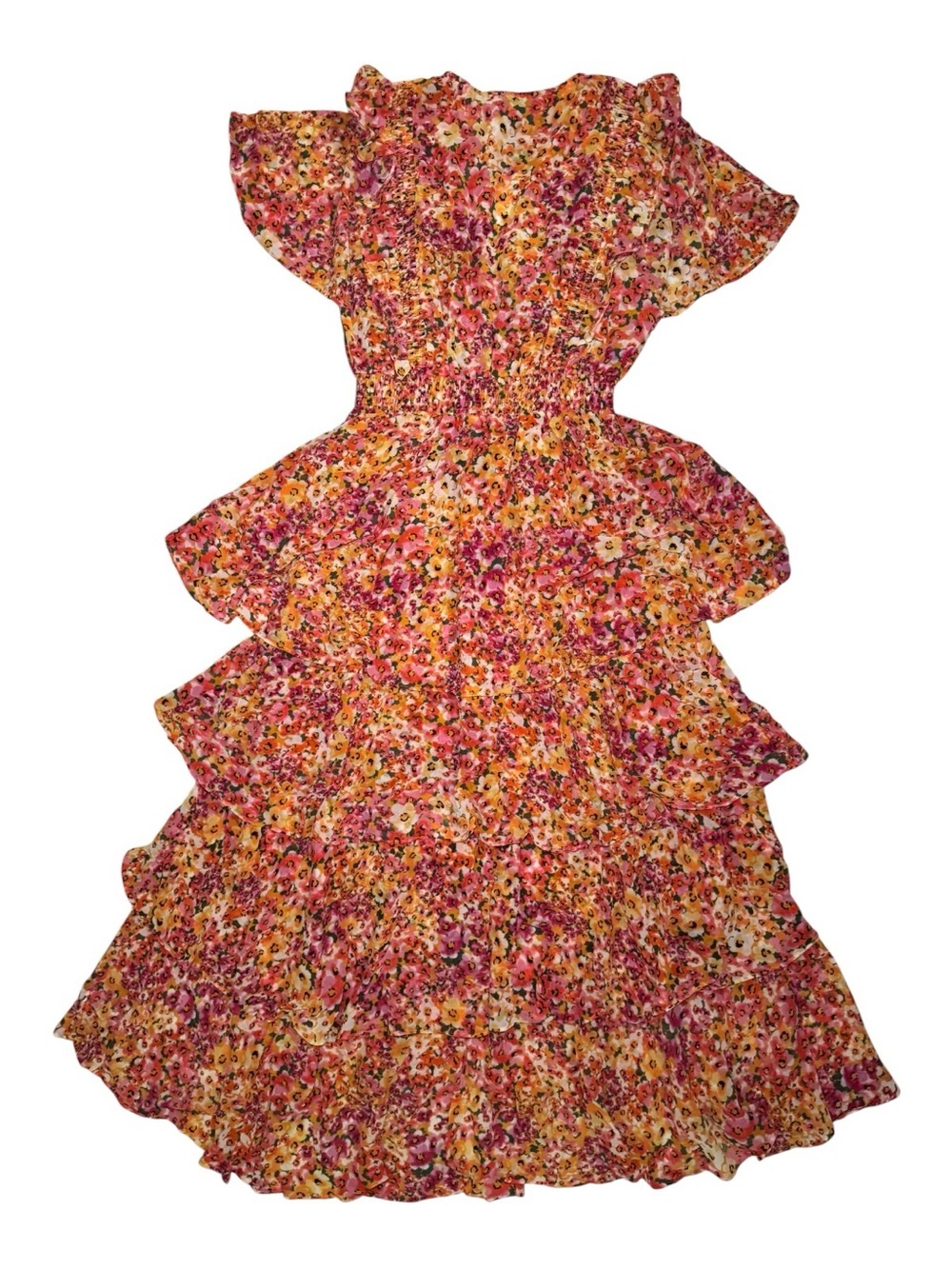 Hale Bob Sania Tiered Chiffon Maxi Dress Floral Ruffle Smocked Size S NWT - Picture 7 of 10